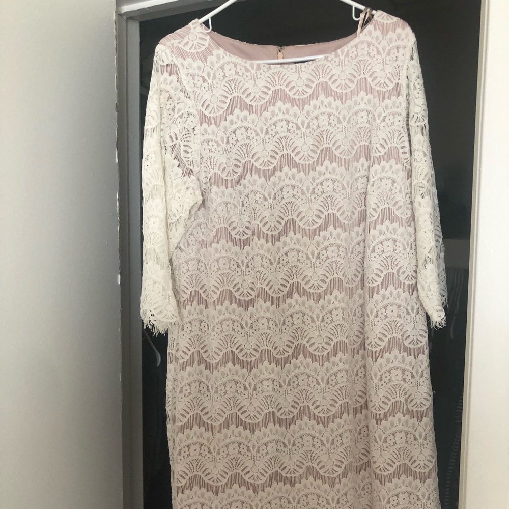 Jessica Howard white lace shift dress 3/4 sleeve